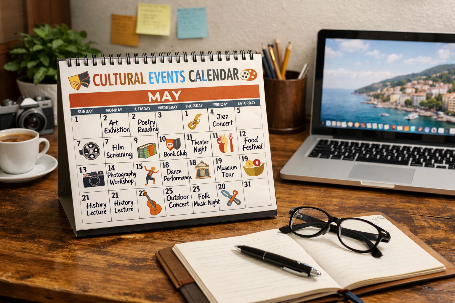 Przykładowy kalendarz wydarzeń — fikcyjne karty